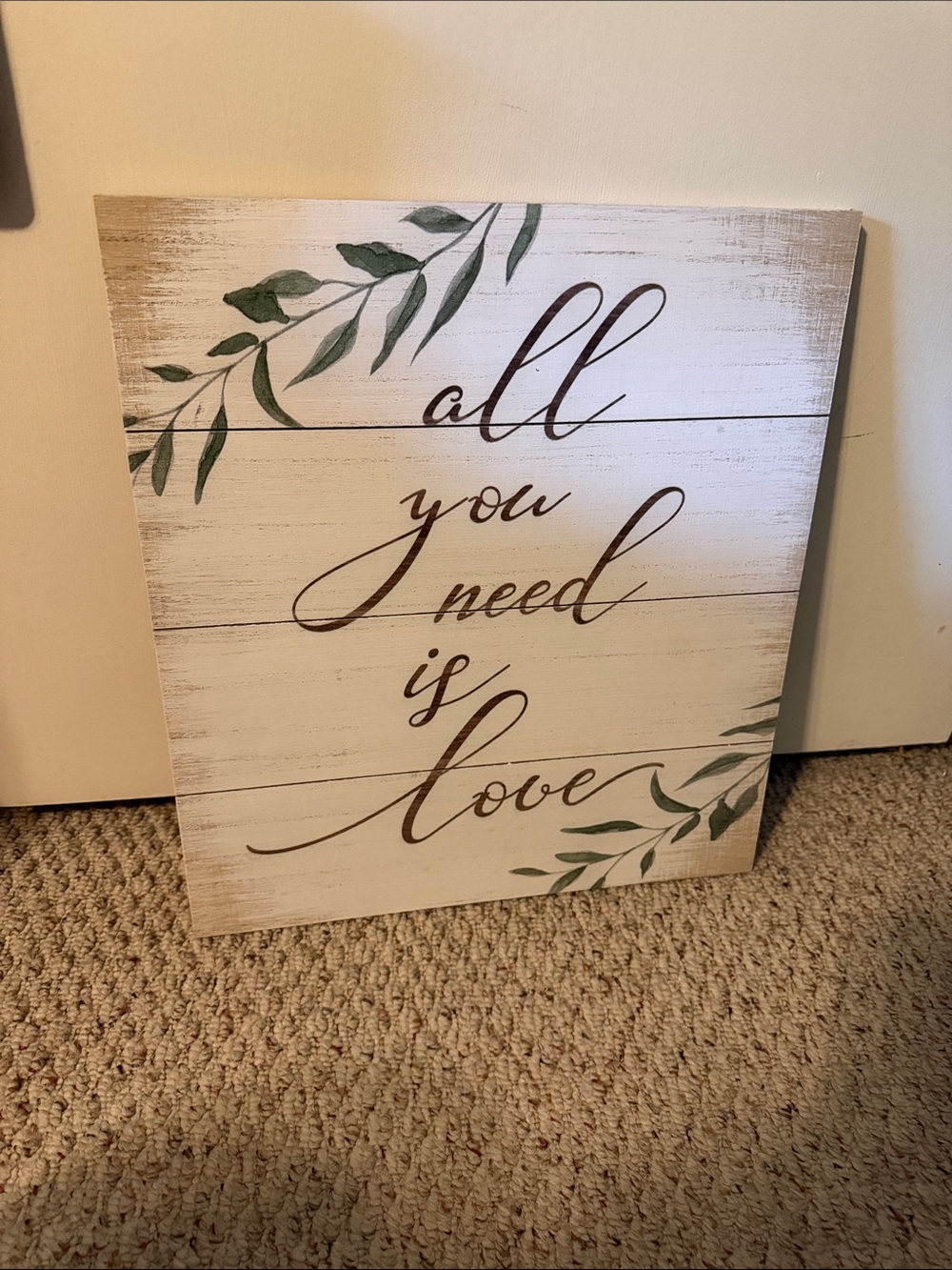 Hobby Lobby White Wall Sign with Green Leaf Script
